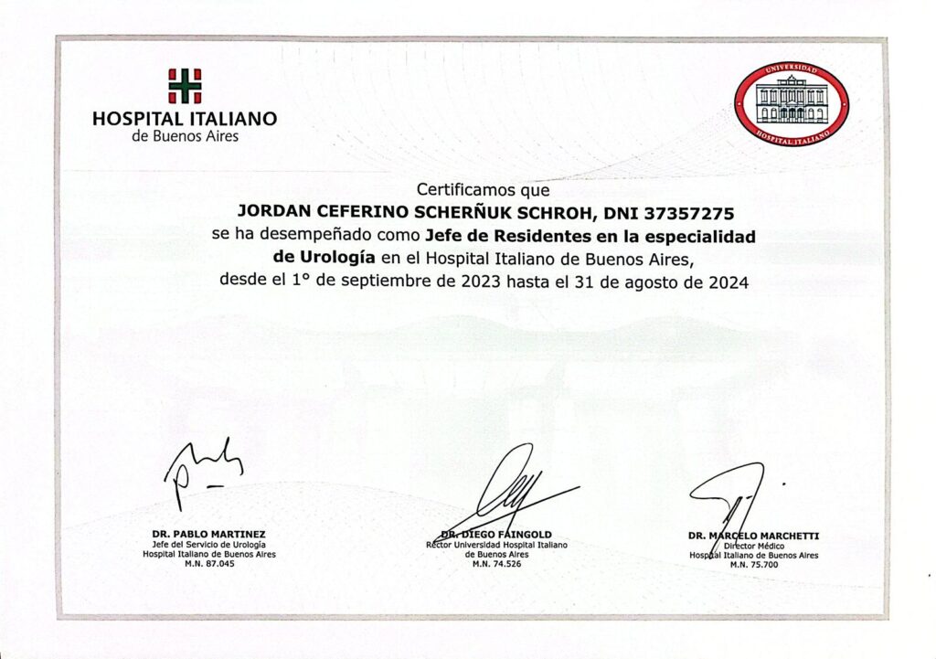certificado de jefe de residentes de urologia
