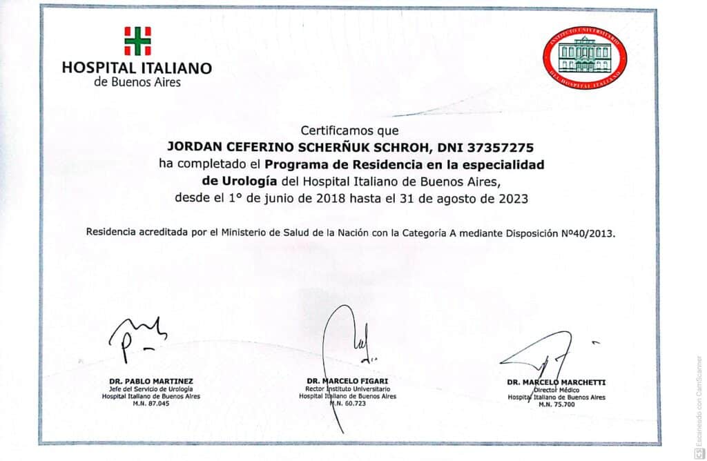 certificado de residencia de urologia
